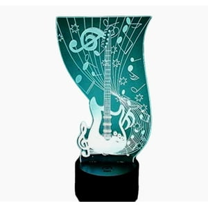 Lelumania - Lampara Ilusion 3D Guitarra Eléctrica De 7 Colores, Base Touch
