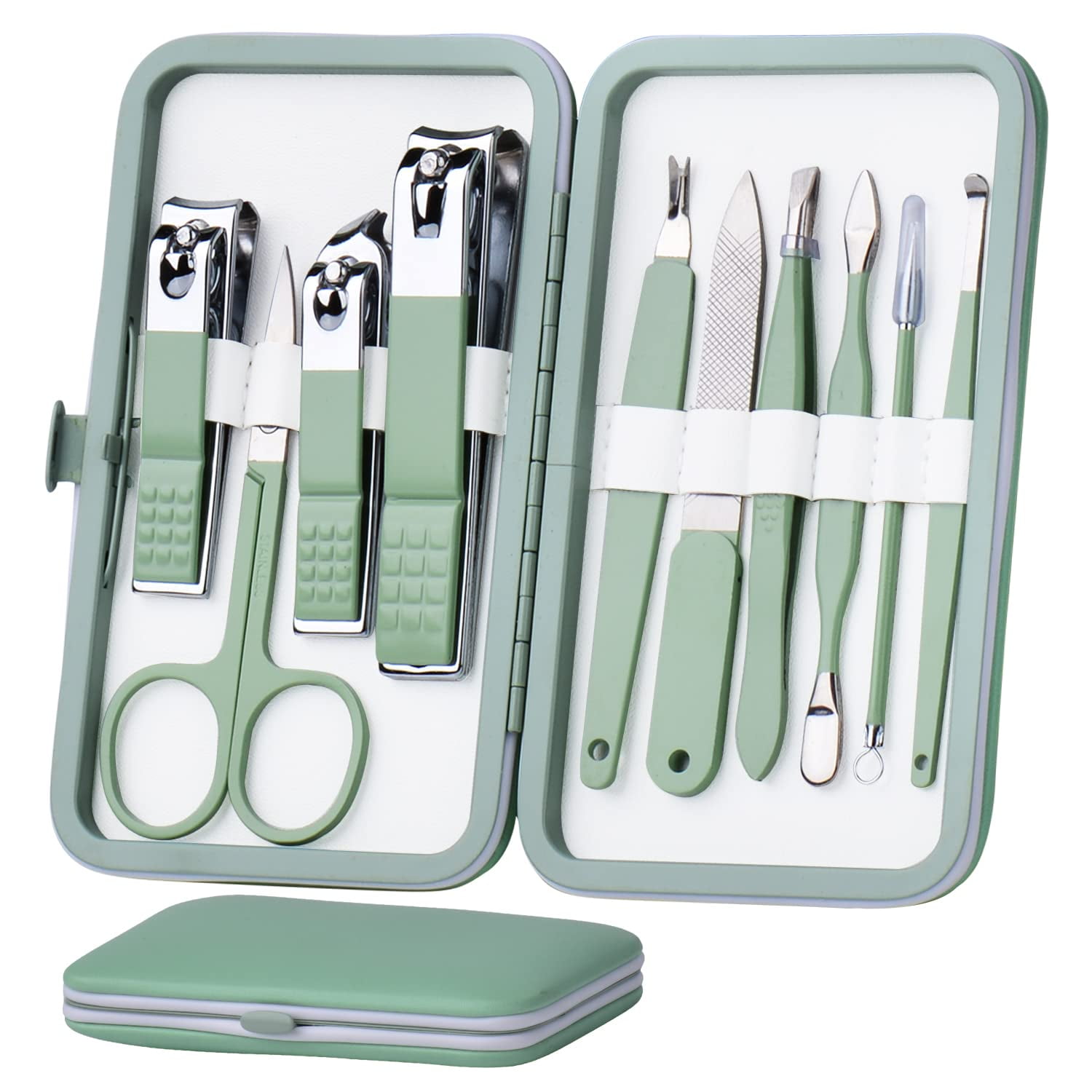 Set De Manicura Hantekas 10 En 1 De Acero Inoxidable Con Funda De Piel