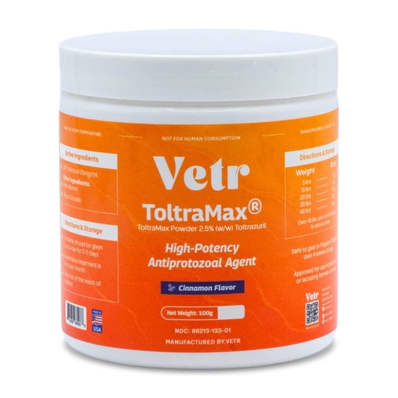 Toltramax Toltrazuril en polvo 2.5% para caballos, perros y gatos 100 g