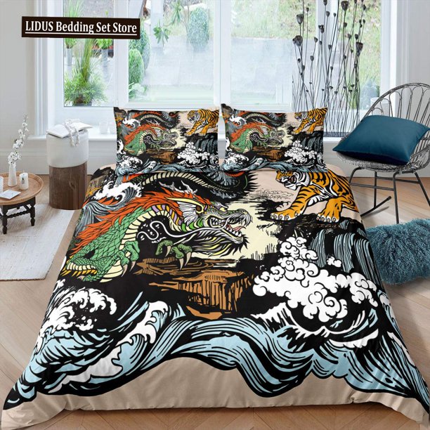 x2550 Bed SheetsDragon Head Duvet Cover Set For Bedroom Decor Dragon Bedding Sets Size Bed Set Home Textiles Bedclothes /pcs 3-Piece Bedding Set (1 Duvet Cover + 2 Pillow Shams) nj2550