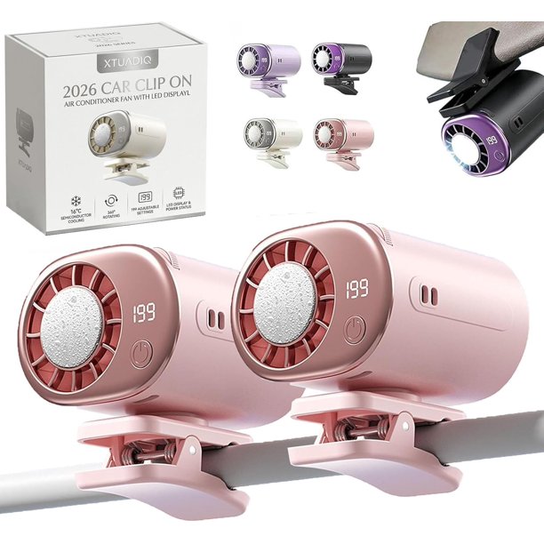 Ventilador clip coche pantalla LED 16°C semi enfriamiento USB recargable 360° 199 velocidades