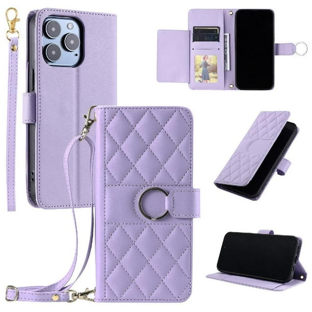 Funda tipo billetera FOXDOCK para iPhone 15 Pro – Tapa abatible con correa para mujer
