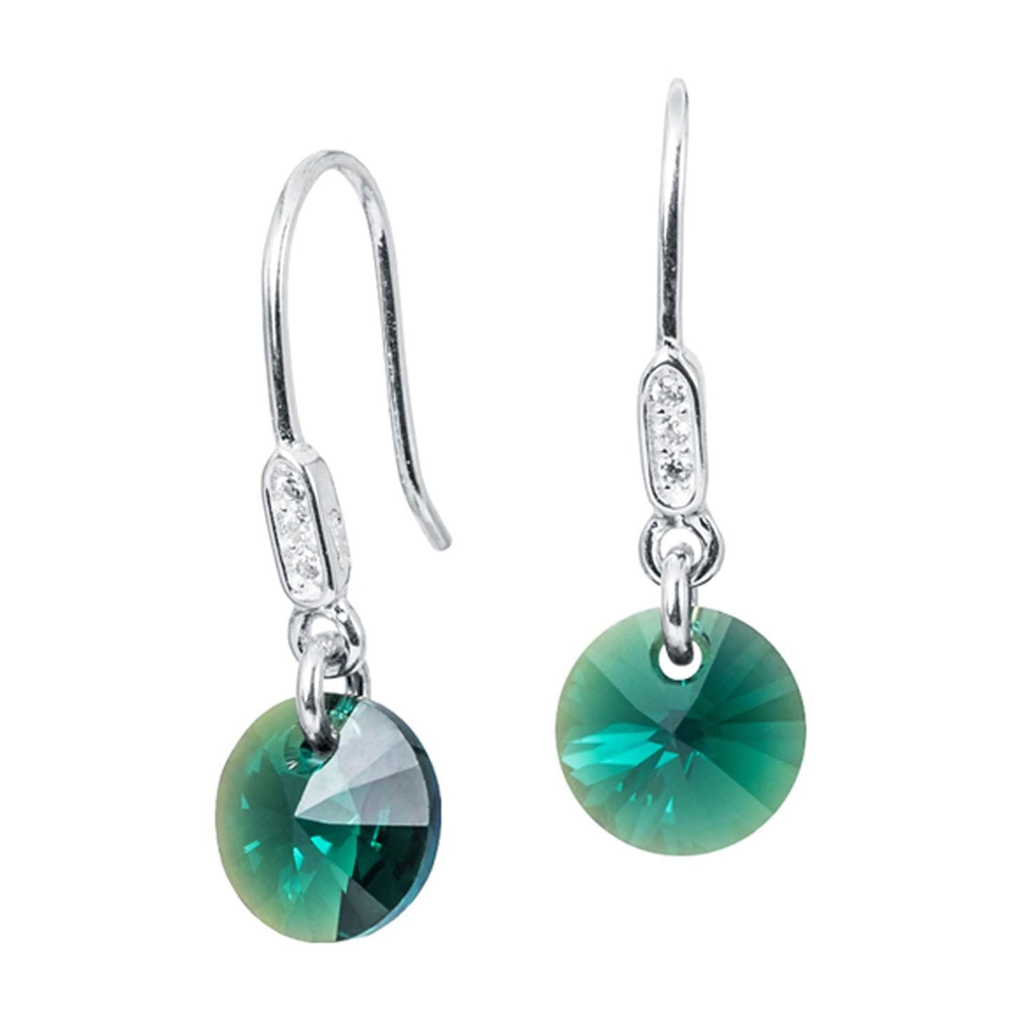 Joyas Montero - Aros Punto De Luz Plata Italiana 925 Y Cristal Genuino Emerald