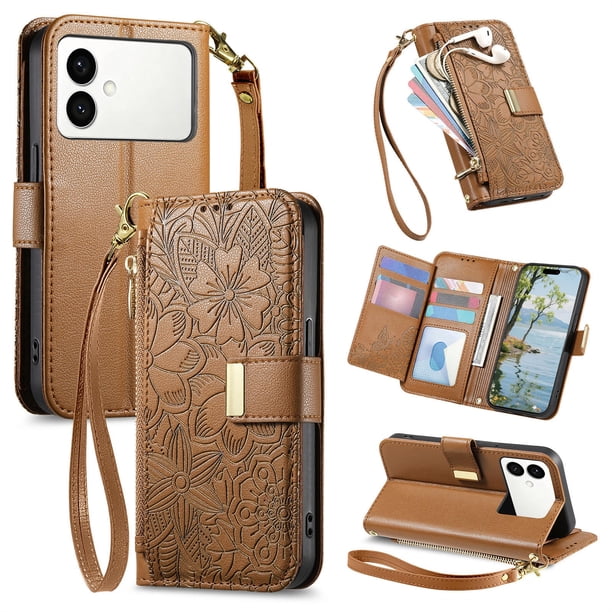 Funda FOXDOCK cartera de piel sintética para FOXDOCK Samsung Galaxy S26 Edge – Resistente a golpes, RFID – marrón