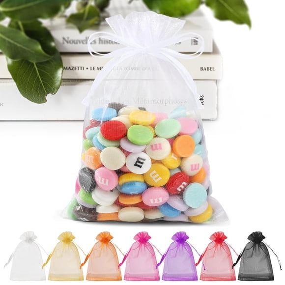 Bolsas de organza ANZNKU paquete de 50, 10 × 15 cm, blancas con cordón