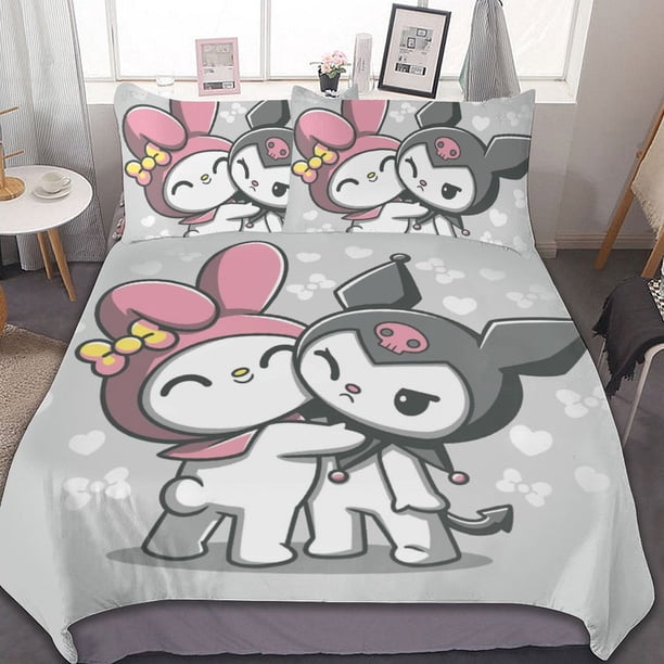 My Melody Kuromi Cute 3 Pieces Bedding Sets Soft Comforter Sets Decor Bedroom Gifts