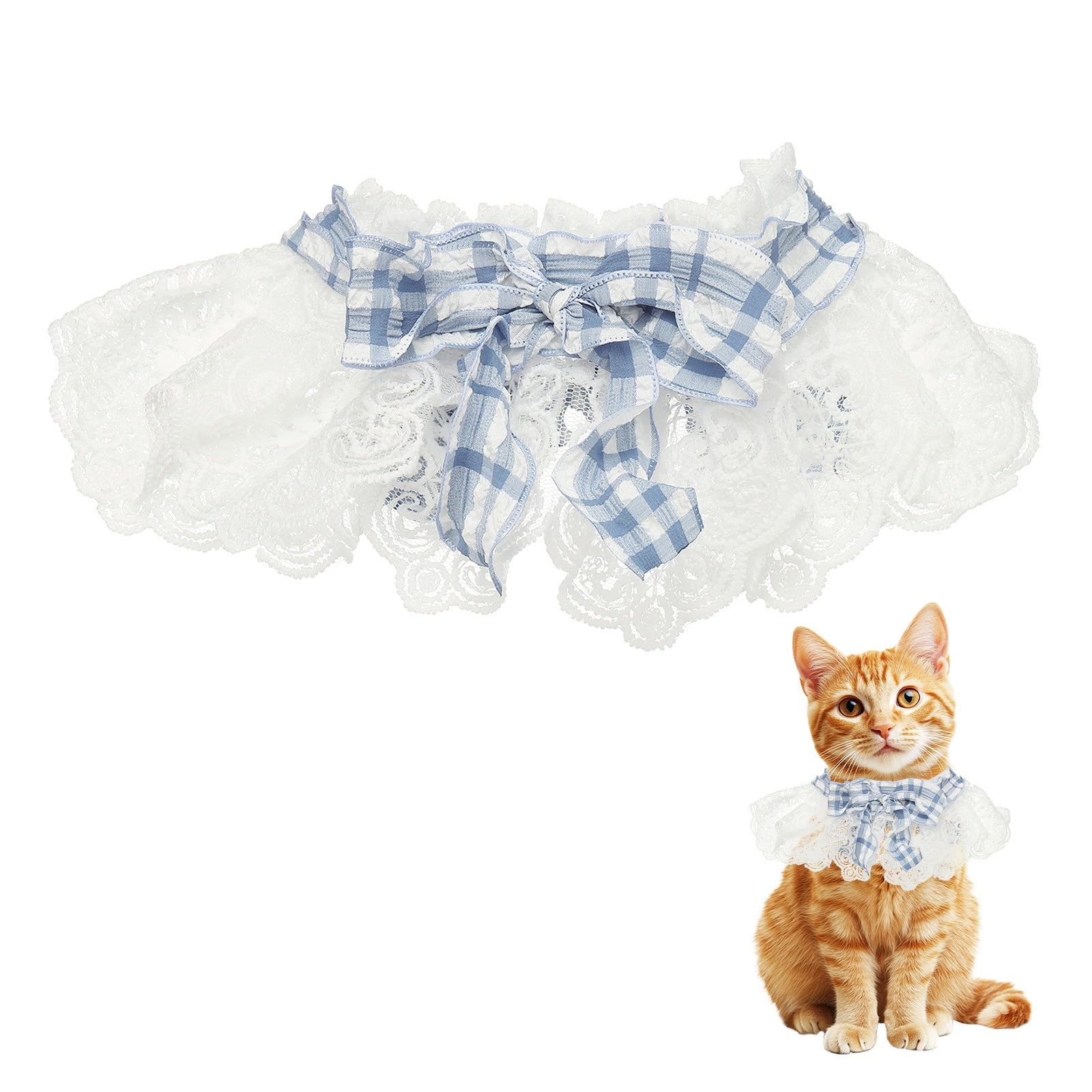 Collar de Encaje para Mascotas, Collar de Gato Lindo, Baberos para Perros, Pajarita para Mascotas, Bandana con Volantes Ajustable y Desprendible Azul y M