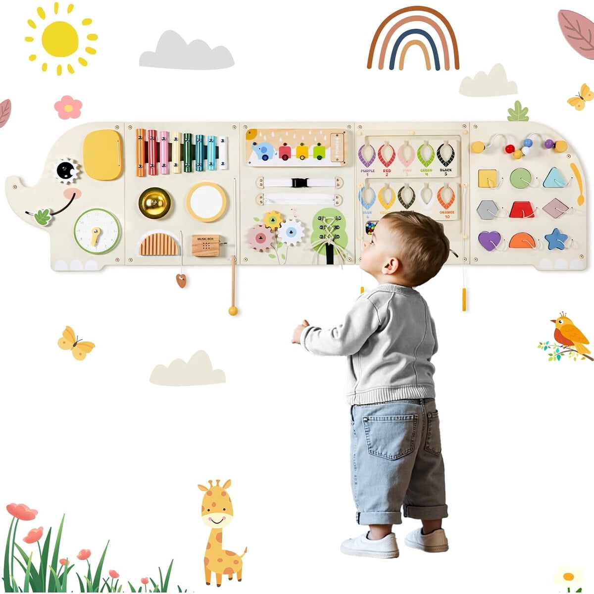 Panel Sensorial Montessori Elefante Madera 5 Piezas Niaos