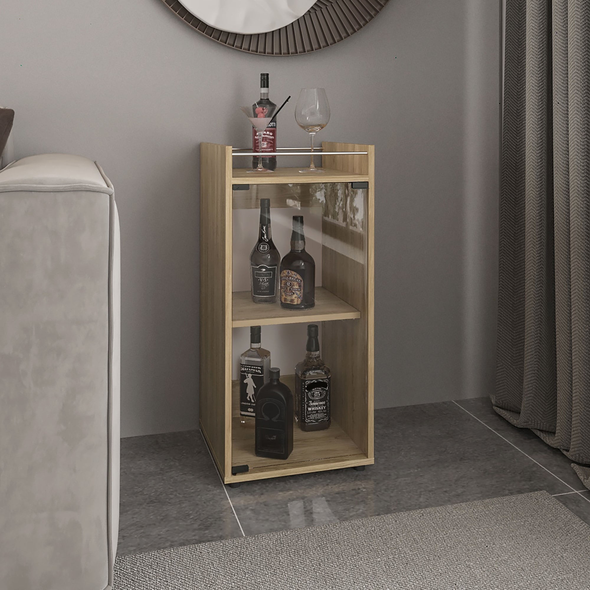 Tuhome - Bar Bajo Theba 1 Puerta Vidrio 81,3x38,1x37,6 Cm Fresno