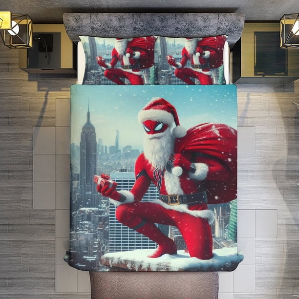 Santa Claus Spider-Man Comforter Set for Kids Boys Teen Men Tween 3D Lightweight Microfiber Bedding Sets