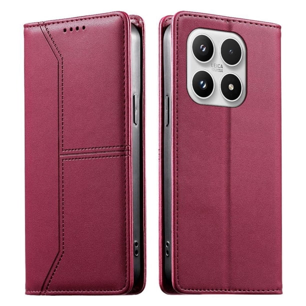 Funda tipo cartera con bloqueo RFID para Xiaomi 17 cubierta magnética de cuero con tapa y soporte Rojo