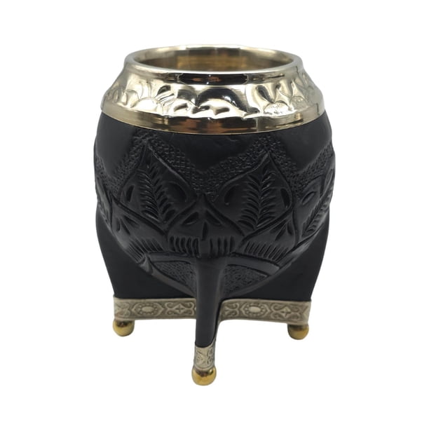 Mate Torpedo Negro de Calabaza con Virola Cincelada negro Clasico