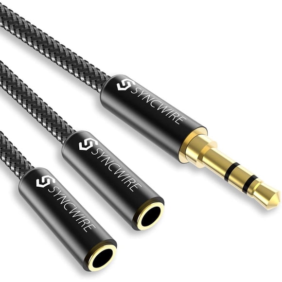 Separador de auriculares Syncwire, trenzado de nailon, 3,5 mm, macho a 2 hembras
