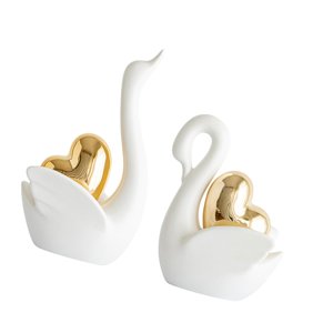 Magideal - 2 Figuras De Cisne Para Decoración De Mesa, Decoración Del Hogar, Artesanías, Estatuas De Cisne, Adornos Para Chimenea, Sala De Estar, Regalos De Inau Blanco