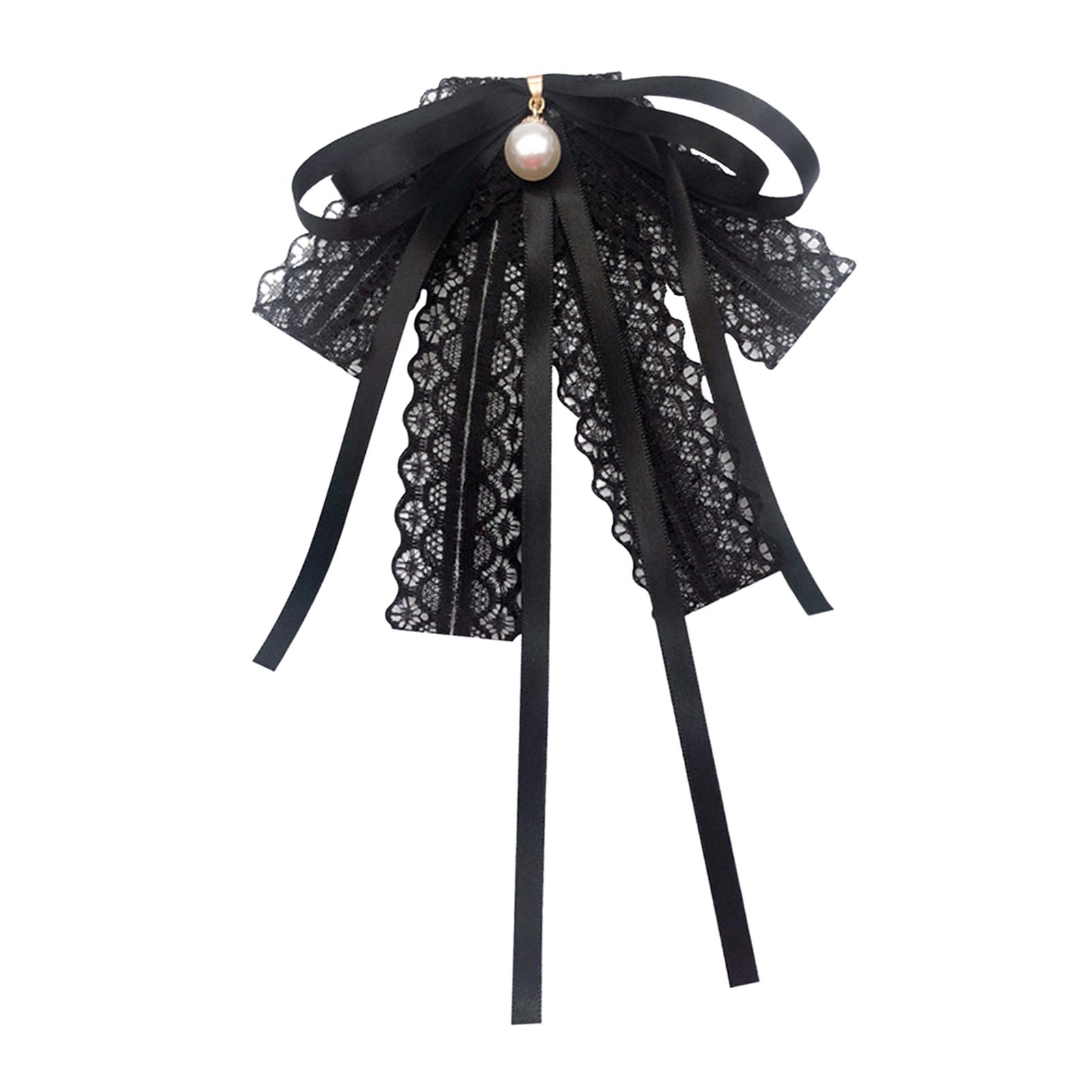Magideal - Cinta De Encaje Pajarita Con Perla De Lazo Negro Broche Broche Colgante Para Accesorios De Ropa De Boda Blusa De Estudiante De Bricolaje