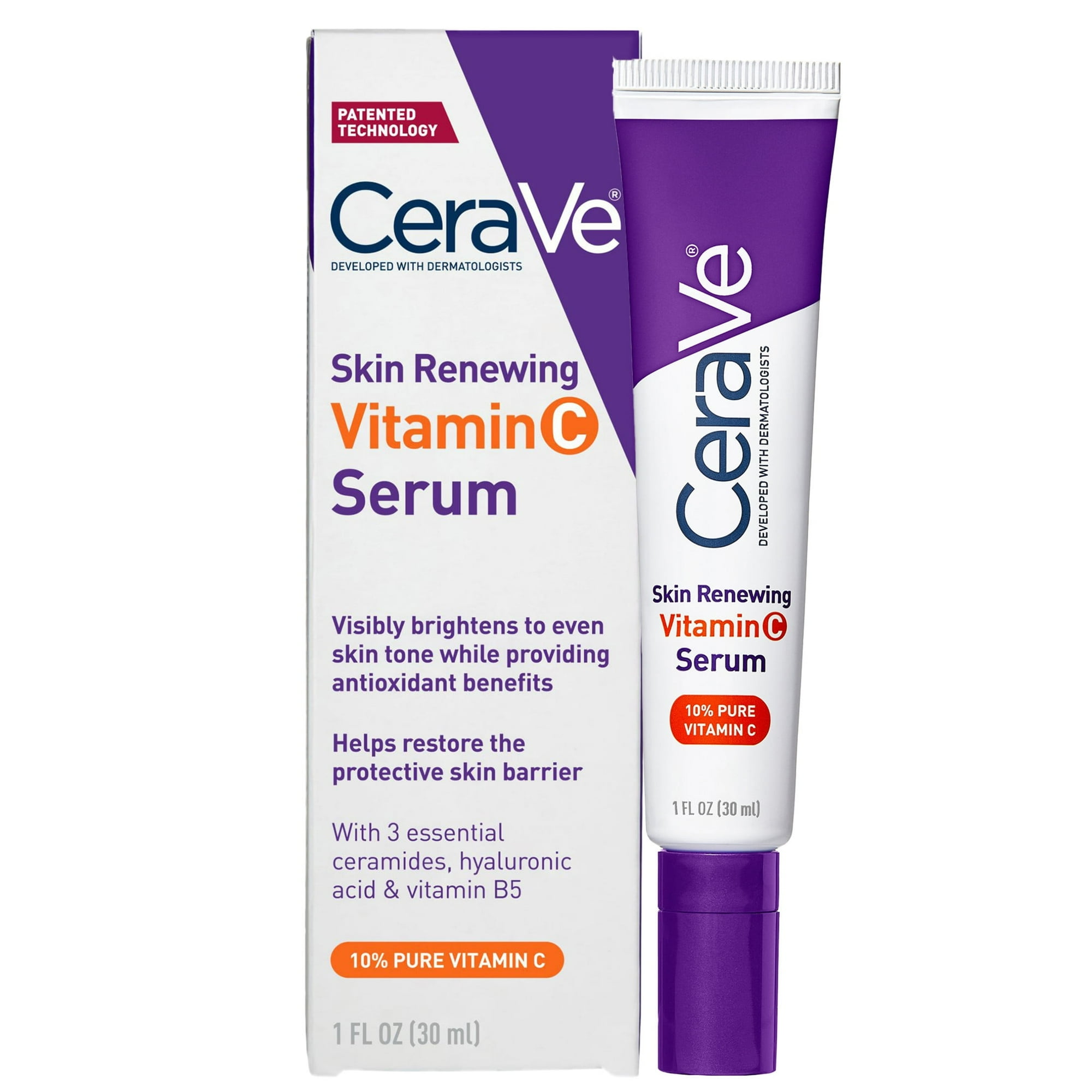 Cerave Suero Facial Renovador De Piel Con Vitamina C Suero Antioxidante Iluminador Para Pieles Apagadas, 1 Onza Líquida