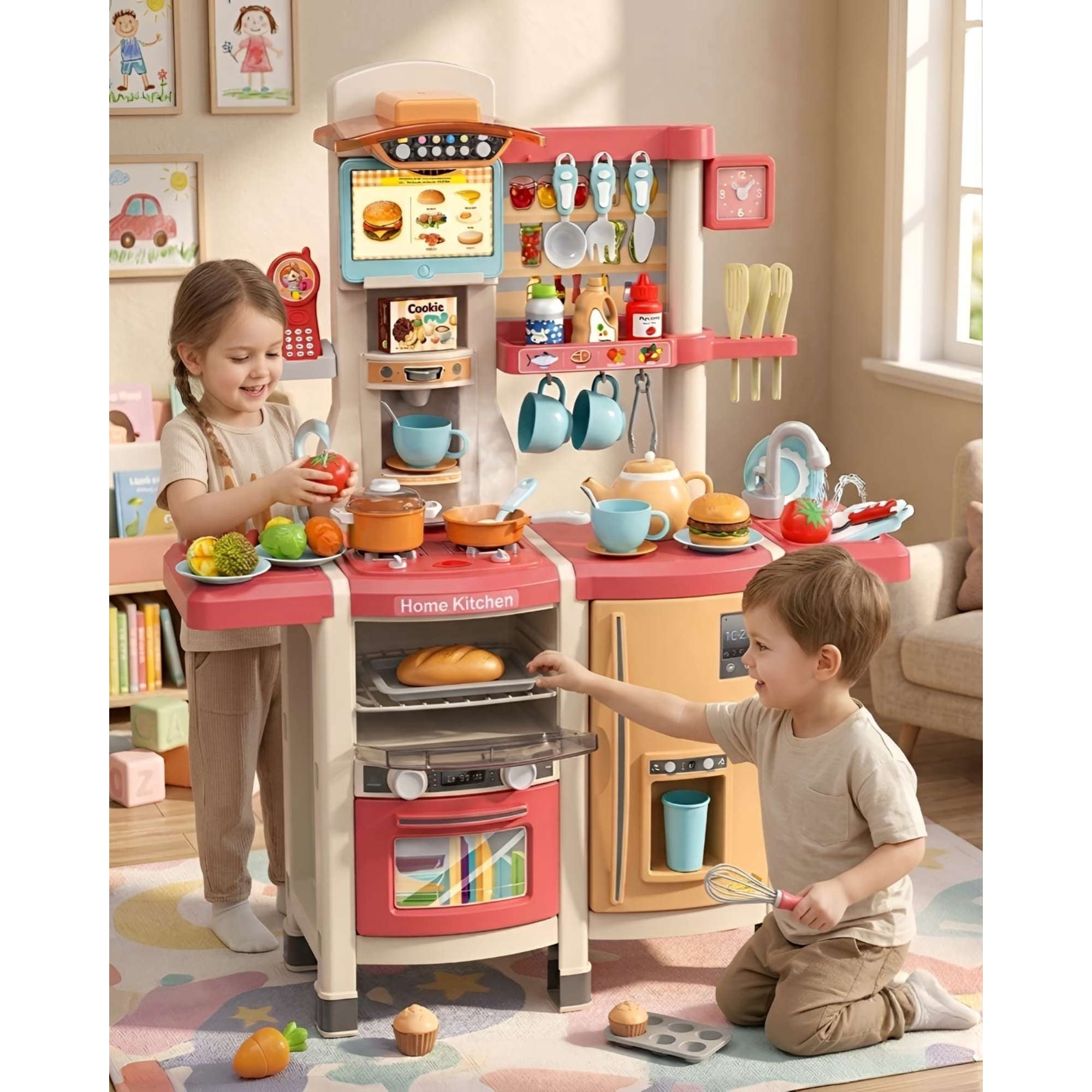 Myl Todo Hogar - Cocina De Juguete Infantil Home Kitchen 66 Piezas Con Sonido Y Agua 100cm