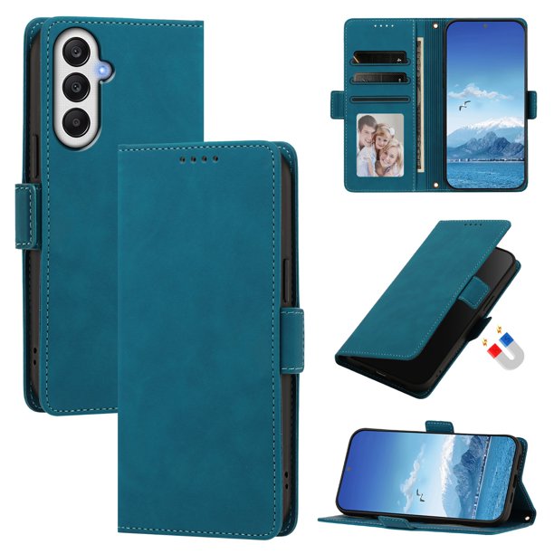Funda Billetera Delgada para Samsung Galaxy A05s 4G con Ranuras y Soporte Azul lago