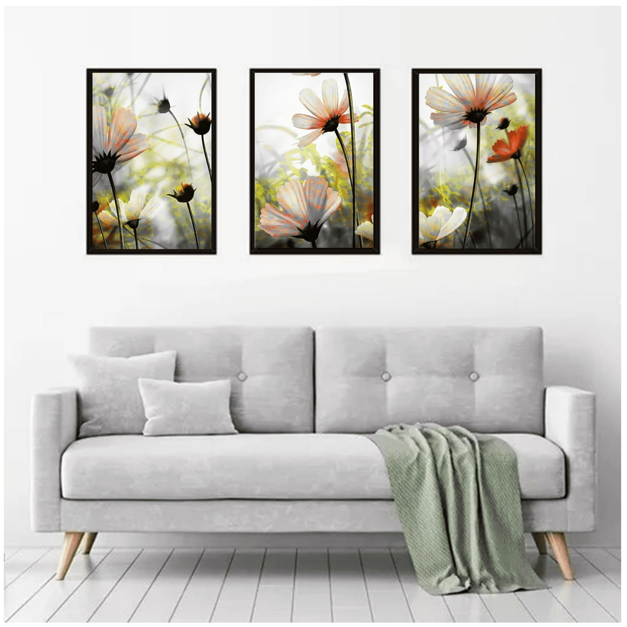 Genérico - Cuadros Decorativos Flores Abstractas Pack X 3 Uds 35x50 Cm C/u