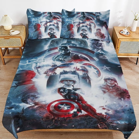 Captain America Bedding Sets Ultra Soft Skin-Friendly Duvet Cover 3 Piece, Cute Comforter Cover Bed Set for Boys Girls Kids