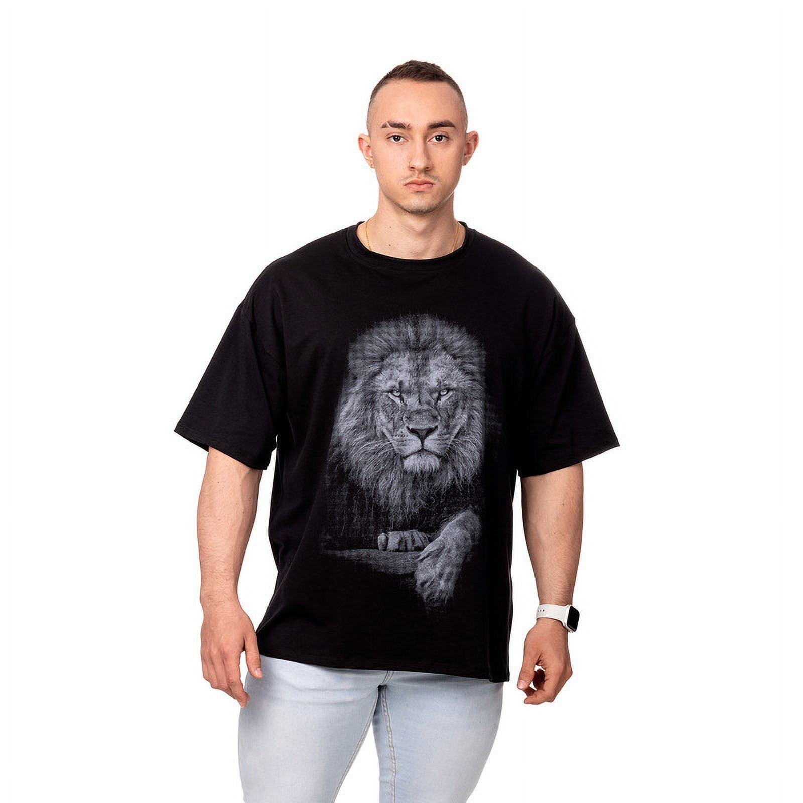 Sigel - Polera Hombre Oversize Estampado King Lion Negro Talla L