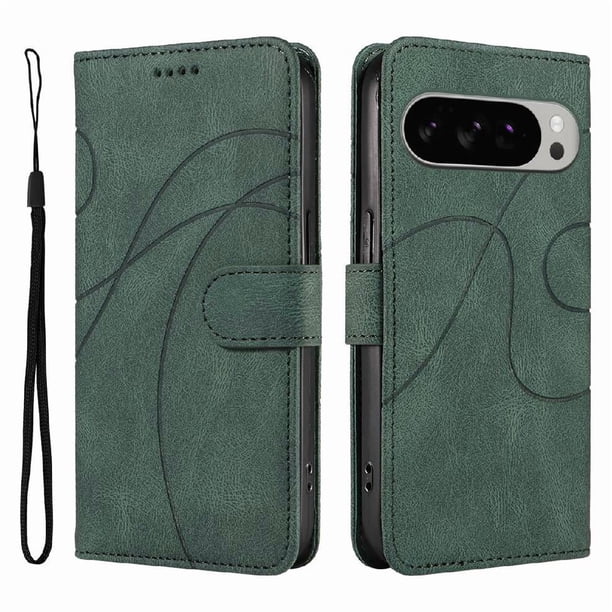 Funda tipo cartera con tapa para Google Pixel 10 Pro XL con tarjetero, soporte y cubierta magnética Verde