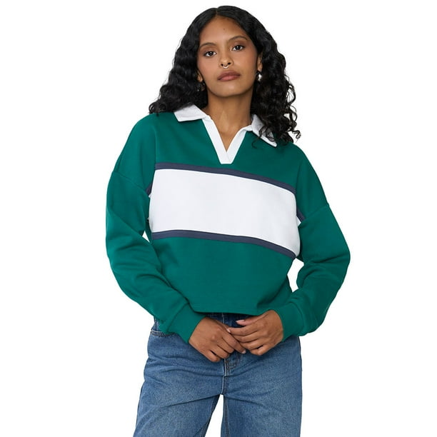 Polerón Mujer Cuello Polo Verde Corona