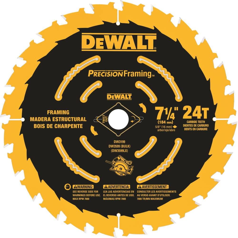 Hoja De Sierra Circular Dewalt Dw3599b10, 7 1/4 Pulgadas, 24 Dientes