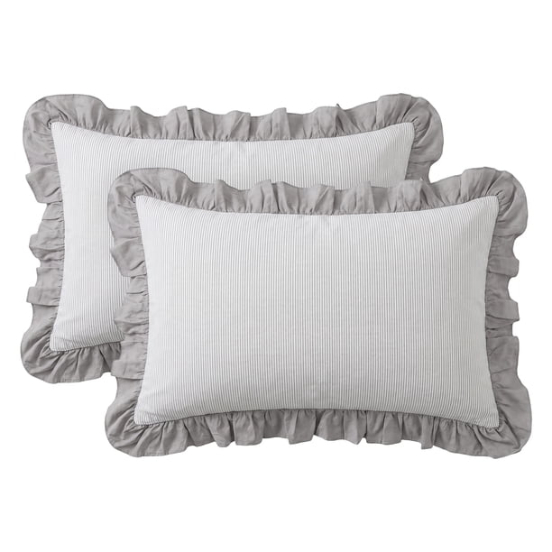 REGALWOVEN 2 Pcs Funda de Almohada de Algodón, Fundas de Almohada con Cierre de Sobre, Fundas de Almohada para Mujeres y Hombres, Resistente a Arrugas Duradero Gris B Queen