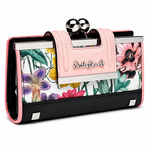 Billetera femenina VNFIOEI Floral Vintage con cierre Kiss-Lock y monedero