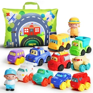 Juego De Juguetes Para Coche Alasou De Goma Blanda Para Niños De 1 Año Con Tapete Y Bolsa, 12 Unidades