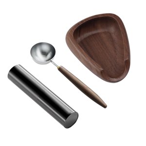 Magideal - Cuenco De Pesaje De Granos De Café, Taza Dosificadora De Granos De Café Con Botella De Pulverizador De Granos De Café, Práctica Bandeja De Exhibición Nogal Negro