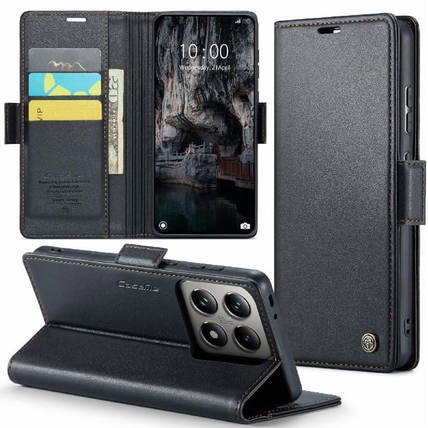 CaseMe tipo cartera Xiaomi 14T Pro con cierre magnético, RFID, tarjetero, soporte, carga inalámbrica