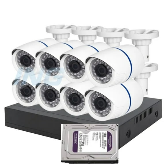 Kit Cctv Pro 8 Cámaras Seguridad 2 MP + Disco Duro 1 Terabyte Instalado FULL HD