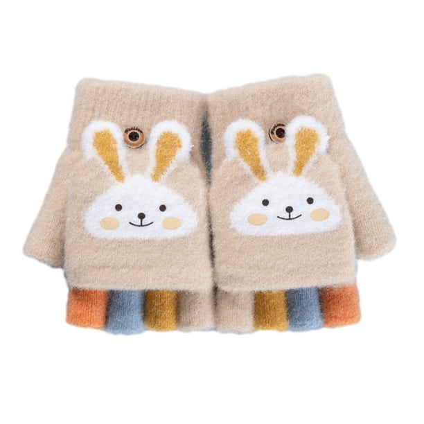 Lindos guantes de invierno tejidos de lana para niños pequeños, cálidos guantes convertibles sin dedos con funda para manoplas para niñas y niños