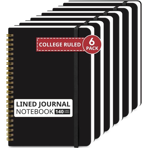 Taja Cuaderno Lined de Tapa Dura con Espiral, Pack de 6