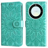 Funda Tipo Cartera Foxdock Para Honor X40 , Diseño Girasol En Relieve, Cuero Pu, Cierre Magnético, Soporte Y Tarjetero