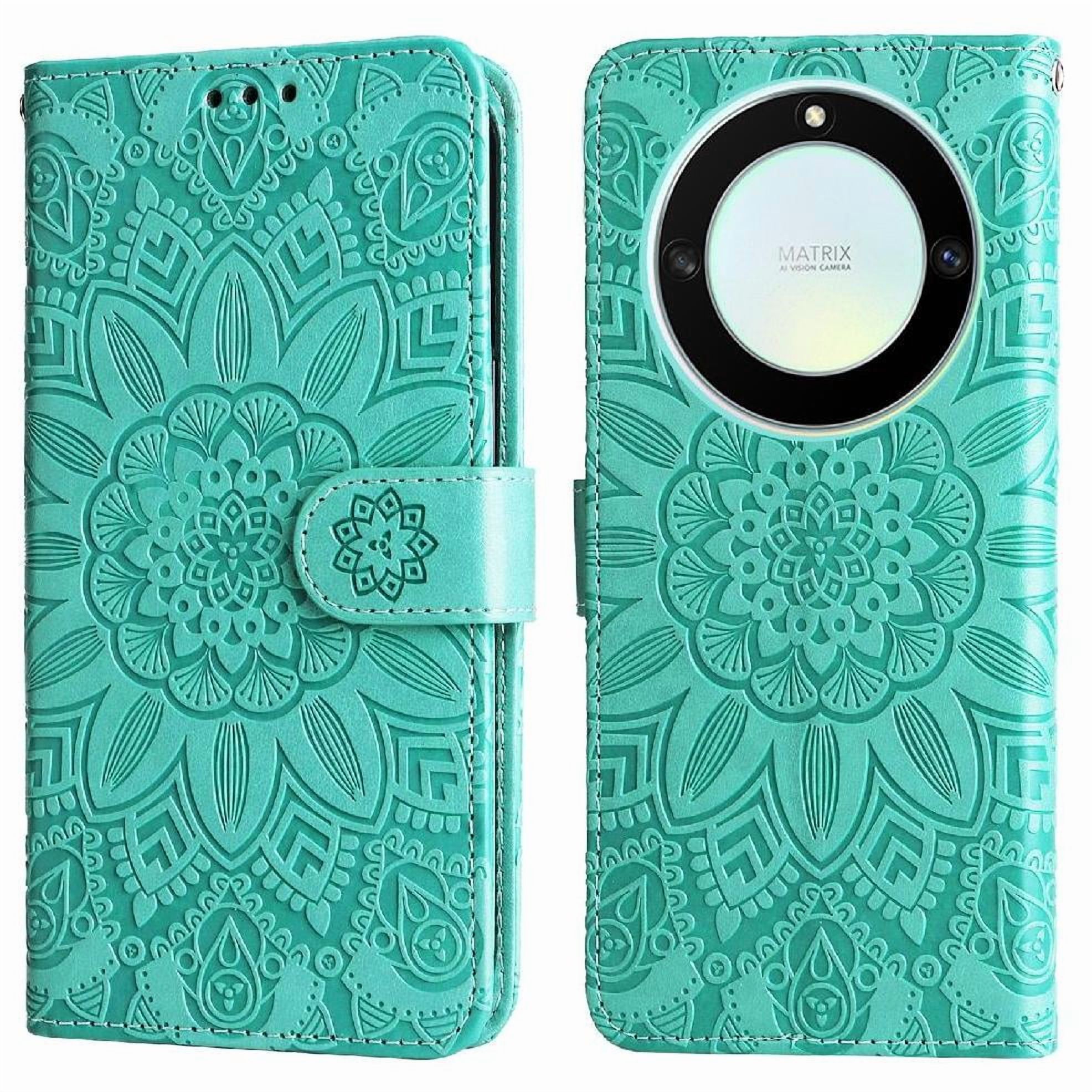 Funda Tipo Cartera Foxdock Para Honor X40 , Diseño Girasol En Relieve, Cuero Pu, Cierre Magnético, Soporte Y Tarjetero