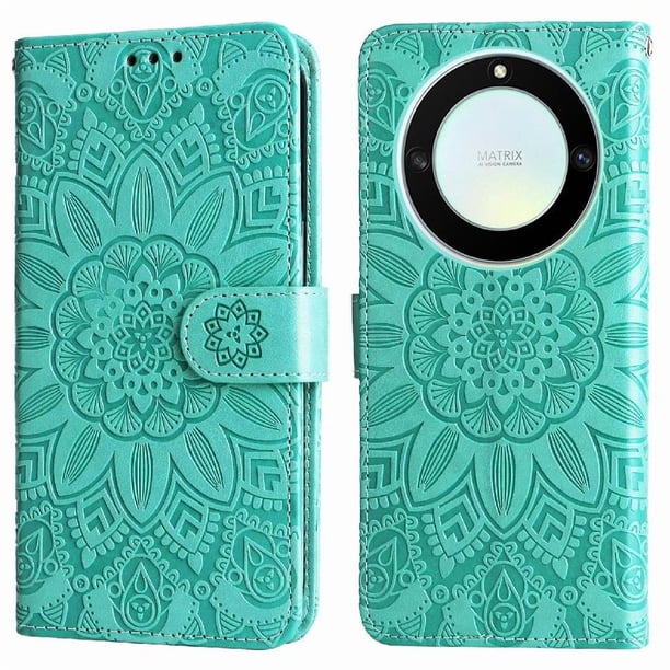 Funda tipo cartera FOXDOCK para Honor X40 , diseño girasol en relieve, cuero PU, cierre magnético, soporte y tarjetero