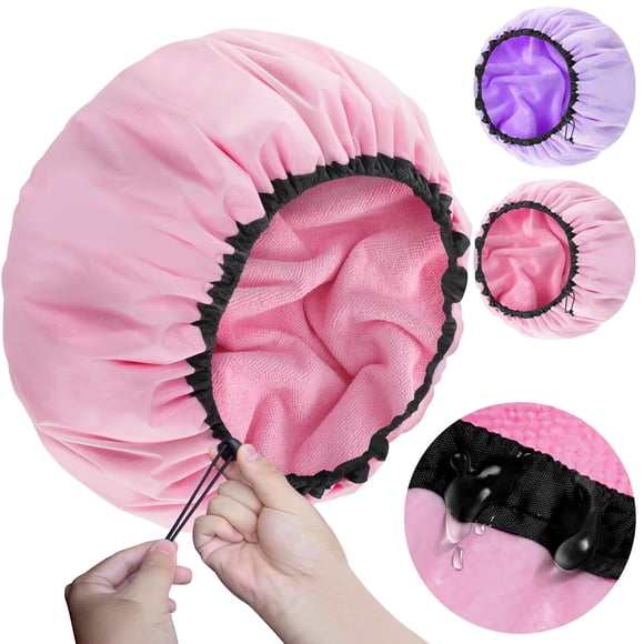 Gorro de ducha SHEOMERN, forrado en tela de rizo, impermeable, XXL, 2 unidades