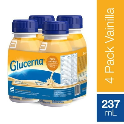 Pack Suplemento Sin Lactosa Sabor Vainilla (4 Botellas 237 Ml C/U) 4 Un Glucerna