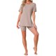 thumbnail image 2 of INSPIRE CHIC Conjunto de pijama de mujer con mangas divididas, ropa de dormir de punto suave con pantalones cortos ajustados para primavera verano M Marrón, 2 of 6