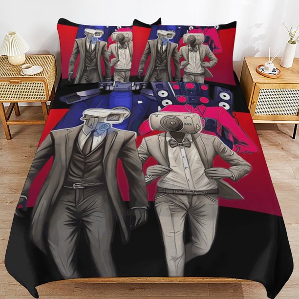 Skibidi Toilet Bedding Set Duvet Cover Comfortable and Lightweight Cartoon Bedding 3 Piece Bed Set