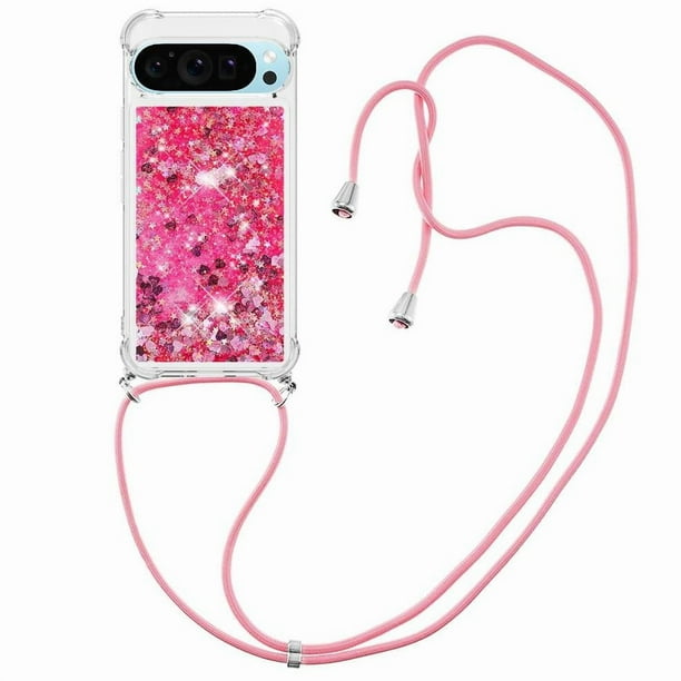 Funda FOXDOCK para Google Pixel 9 Pro con Cuerda Ajustable, Brillo Líquido, Protección Antigolpes y Lente – Ideal para Regalo