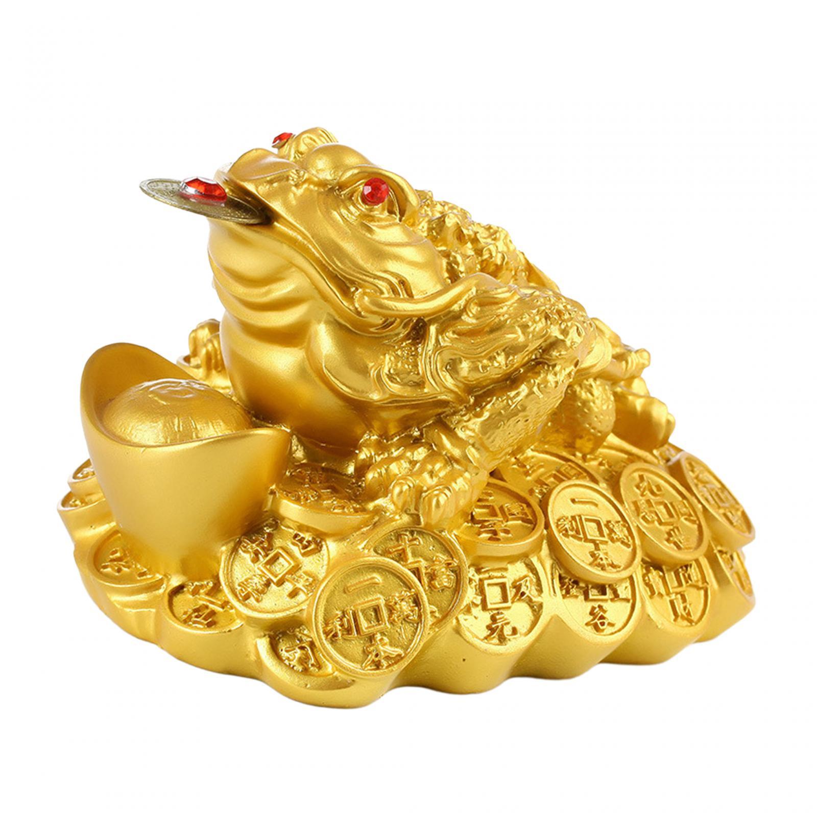 Magideal - Estatuilla De Rana De La Riqueza Feng Shui, Estatua De Rana China De Resina, Decoración De Escritorio Para Estantería Del Hogar, Regalo De Cumpleaños Grande