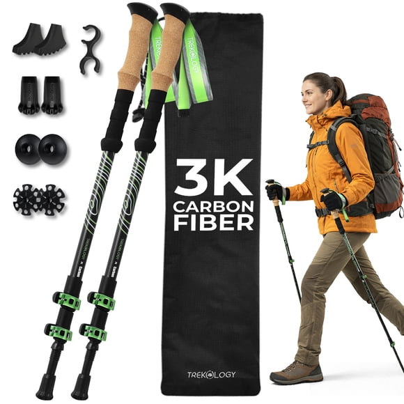 Bastones de trekking TREKOLOGY 3K de fibra de carbono ultraligeros