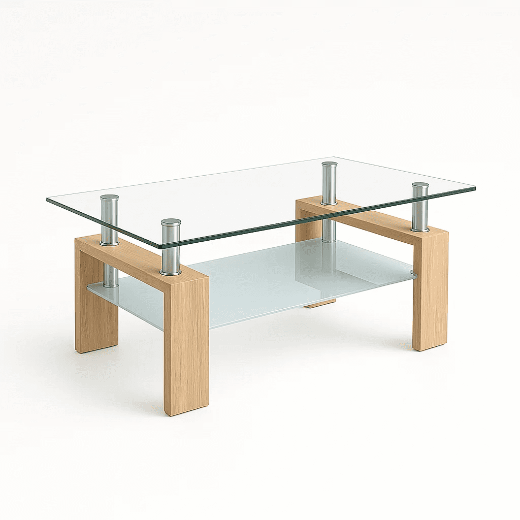 Klik Muebles - Mesa De Centro Para Living Rectangular De Vidrio Y Madera