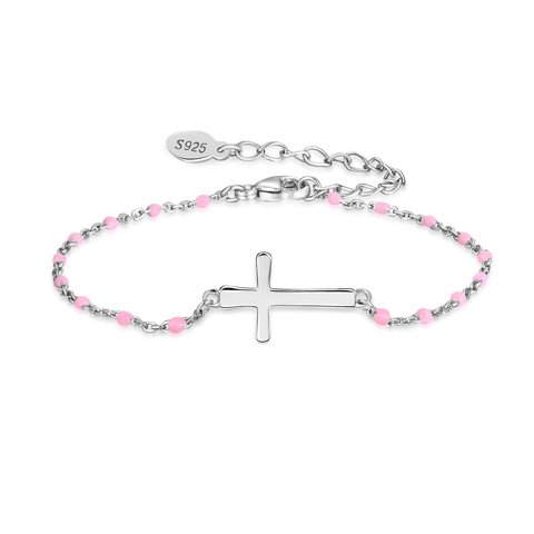 Heshpaws - Brazalete Cruz Religiosa De Plata De Ley