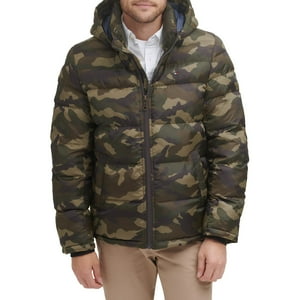Chaqueta Tommy Hilfiger, Clásica, Con Capucha, Color Oliva, Camuflaje, Para Hombre