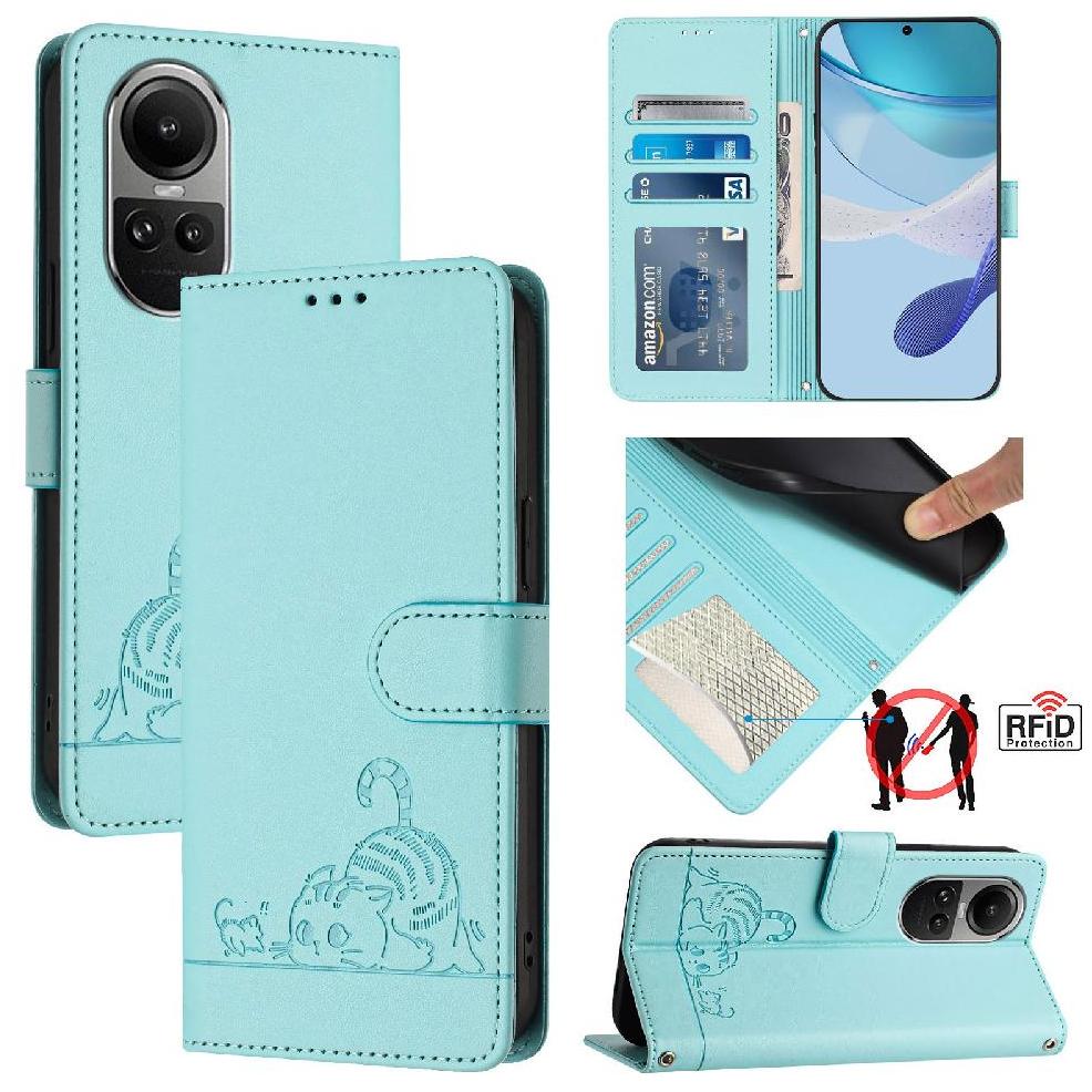 Funda Tipo Cartera Foxdock Para Oppo Reno 10/Reno 10 Pro Con Soporte, Ranuras, Rfid, Diseño De Gato